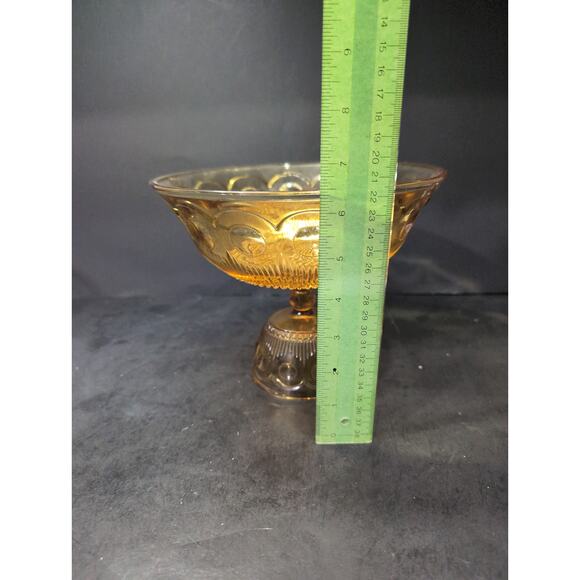 Bartlett‎ Collins Amber Compote Pedestal Bowl, Generieve Manhattan, Serving Bowl - Picture 5 of 11